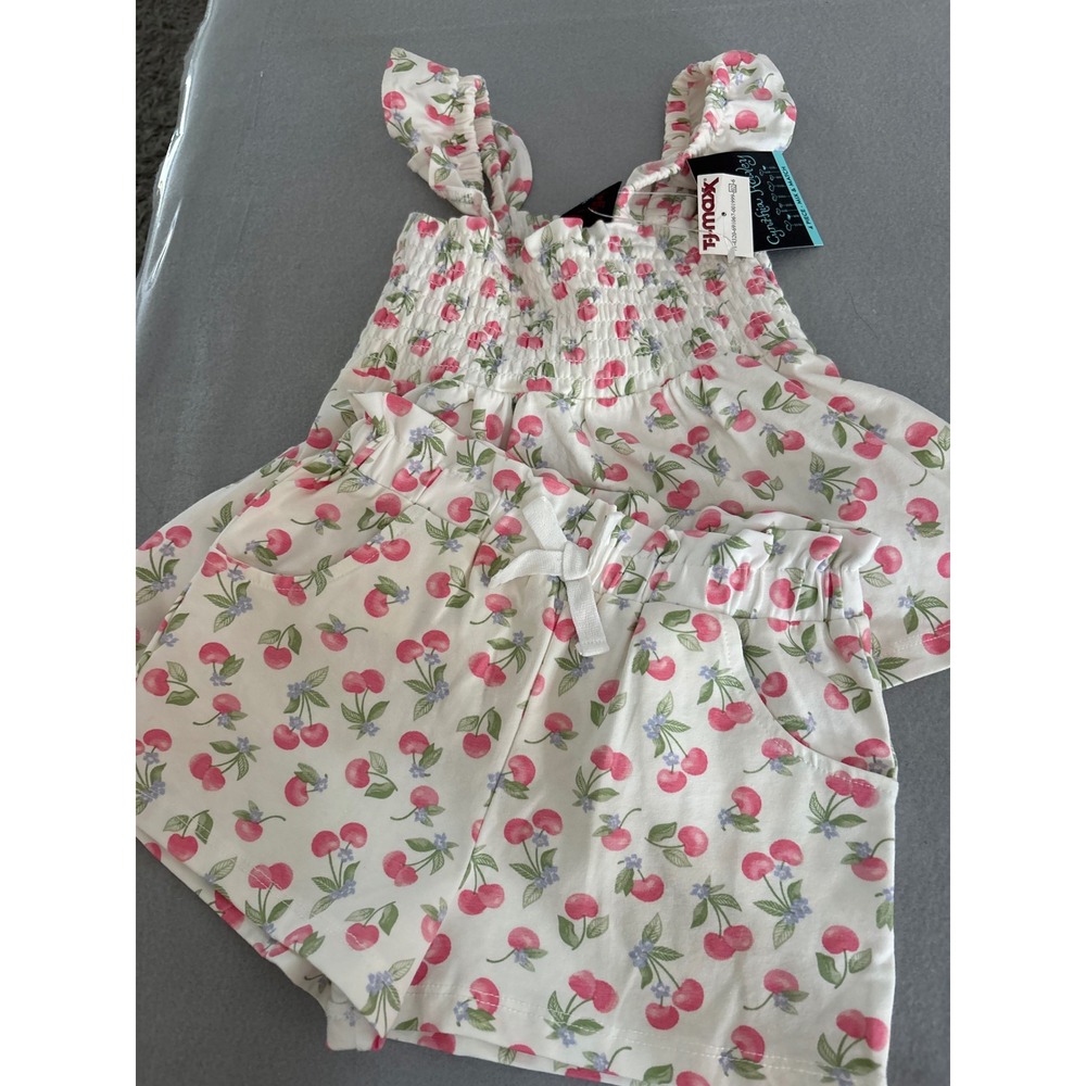 Cynthia Rowley Kids 3T Cherry Print Smocked Top and Paperbag Shorts Set White